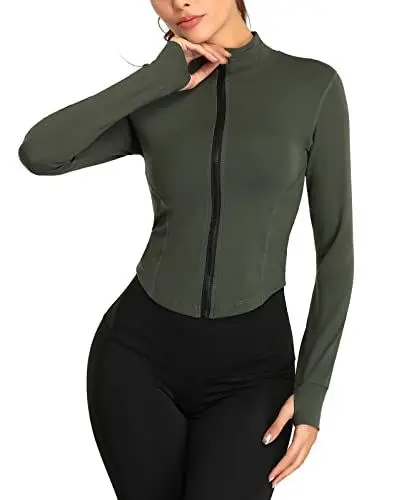 Produktbild: Yoga Shirt Damen Leichte Atmungsaktiv mit Daumenlöchern Nahtlose Workout Stehkragen Sweatshirts Sportshirt Basic Running Fitness Gym Jacke Kleidung Top