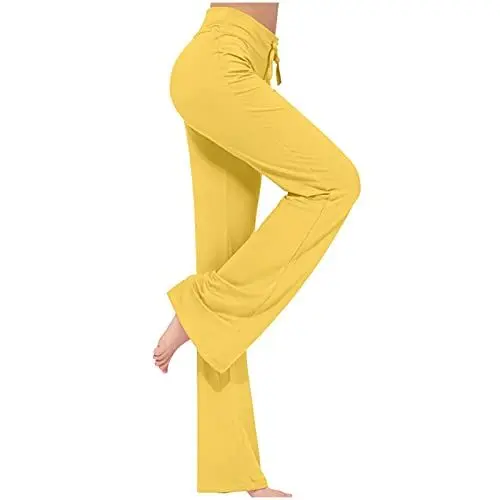 Produktbild: Yogahose Damen Schlaghose Baumwolle mit Kordelzug Activewear Hosen High Waist Yoga Pants Bootcut Jeans Stretch Flared Stoffhose Haushose Weites Bein Jazzpants Lange Flowy Bürohose