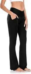 Produktbild: Yogahose Damen mit Taschen Blickdicht Cross V-Taille Bootcut Jogginghose Schlaghose Fitnesshose Fitnes Schwarz L
