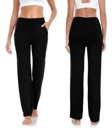 Produktbild: Yogahose Jogginghose Damen Verdickte Version Mit Taschen Freizeithose Straight Leg Modal Sporthose Damen Mode Lounge Running Lang Frauen Hose Yoga Trousers Workout Leisure Jogging Bottoms Schwarz L
