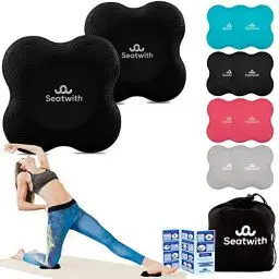 Produktbild: Yoga-Knie-Pad 2er Pack Kniekissen mit Transportbeutel+Trainingsanleitung PDF Maximale Entlastung und Unterstützung der Knie Handgelenke und Ellbogen Knieschoner 20 x 20 cm Fitness Pilates SCHWARZ