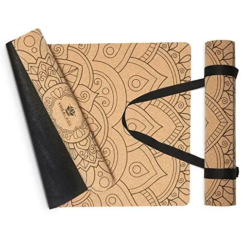 Produktbild: YOGALABS® Premium 2in1 Yoga-Matte Kork & Naturkautschuk inkl. Tragegurt 183x61x0,4cm - Yogamatte, Gymnastikmatte, Sportmatte rutschfest, nachhaltig, schadstofffrei - Fitness-Matte & Pilates-Matte groß