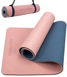 Produktbild: Yogamatte Rutschfest mit Tragegurt, 8mm Extradick Yoga Matte, TPE Schadstofffrei Sportmatte für Zuhause oder Draußen, Fitnessmatte für Yoga Pilates Workout, Gymnastikmatte Doppelseitig
