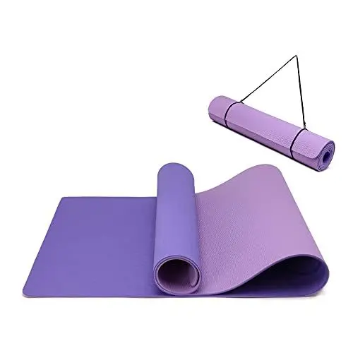 Produktbild: Yogamatte rutschfest und umweltfreundliche TPE Sportmatte mit Tragegurt Gymnastikmatte für Pilates, Workout Fitnessmatte 183 x 61 x 0.6 cm (Violett-Hellviolett)
