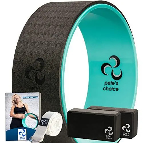 Produktbild: Yoga Set für Anfänger – Fitness Set mit Yogarad, 2 Blöcken, Zusätzlichem eBook und Gurt. Fitness Zubehör für Anfänger | Geschenk für Fans