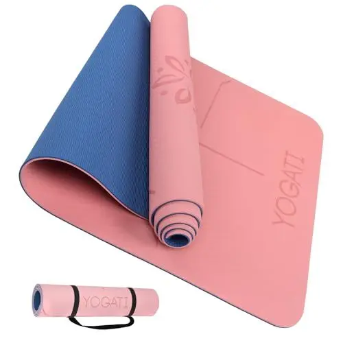Produktbild: YOGATI Yogamatte rutschfest Schadstofffrei, mit Tragegurt. Yoga Matte mit Ausrichtungslinien für die Körperhaltung. Ideal Yogamatten als Gymnastikmatte, Sportmatte, Fitnessmatte, Jogamatte - Yoga mat