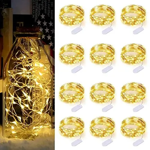 Produktbild: Yogle Micro LED Lichterkette Batterie, 2M 12x20 LEDs Mini Kupferdraht Lichterketten Batteriebetrieb, Wasserdicht DIY Kleine Lichter Flasche Deko für Hochzeit Weihnachten Beleuchtung