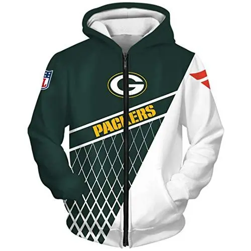 Produktbild: Yogo Home Herbst Und Winter Paar Langarm Reißverschluss Sweatshirt FL Green Bay Packer Brief 3D Drucken Hoodie Casual Wild Sweatshirt (1,3XL,DE/NL/SE/PL,Alphanumerisch,Erwachsener,Männlich,3XL)
