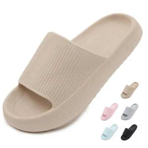 Produktbild: Yohoda Badeschuhe Damen Cozislides Original Slippers Herren Super Weich Wolken Hausschuhe rutschfeste Badelatschen Sommer Cloud Slides Dicke Sohle Badeschlappen Khaki 42/43