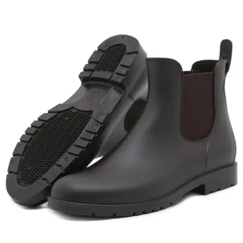 Produktbild: Yohoda Gummistiefel Damen Kurz Chelsea Boots Herren Wasserdicht Rutschfest Regenstiefel Outdoor Mode Gummistiefeletten Gartenstiefel Braun 40