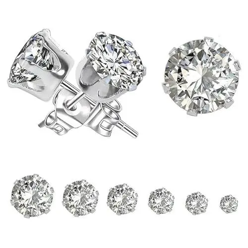 Produktbild: Yohong 6 Paar Nickelfreie Ohrringe Ohrstecker für Damen Herren, Titan Ohrringe Stecker mit Zirkonia, Chirurgenstahl Ohrringe Diamant, Ohrringe Set für Mehrere Ohrlöcher