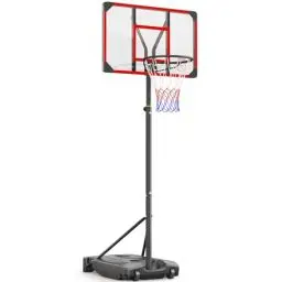 Produktbild: Yohood Basketballkorb Outdoor für Kinder/Jugendliche, Basketballkorb mit Rollen Tragbar, 147–260cm Höhenverstellbarer Basketballständer mit 82x53cm PC Rückwand & Vergrößerter Basis (Rot)