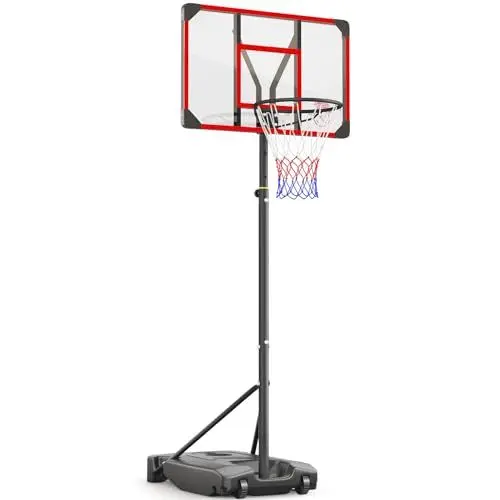 Produktbild: Yohood Basketballkorb Outdoor für Kinder/Jugendliche, Basketballkorb mit Rollen Tragbar, 147–260cm Höhenverstellbarer Basketballständer mit 82x53cm PC Rückwand & Vergrößerter Basis (Rot)