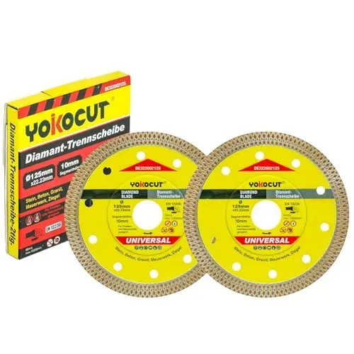 Produktbild: YOKOCUT Diamanttrennscheiben 125MM, Fliesen Trennscheibe 125mm 2-tlg., Universal Trennscheibe für Fliese, Stein, Beton, Granit, Mauerwerk, Ziegel Zubehör Winkelschleifer