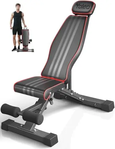 Produktbild: YOLEO 300kg klappbare Hantelbank Multifunktion mit Erweiterte Rücken und Kopf und Wirbelsäulenstütze, Training Fitness Bank Bauchtrainer Schrägbank mit 10-Fach Verstellbarer Rückenlehne (Schwarz)