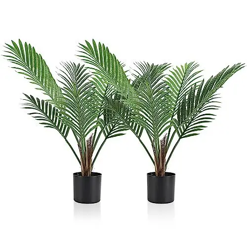 Produktbild: YOLEO Künstliche Pflanzen groß Kunstpflanze 60cm Kunstpalme Künstliche Palme echt aussehend Kunstbaum Groß Areca Palme für Balon Schlafzimmer Büro Garten Hochzeit Party Deco (2 Pack), Grün, 015LVC-1