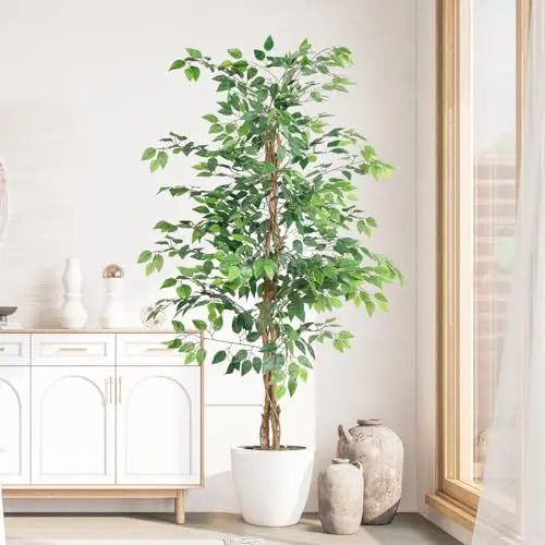 Produktbild: YOLEO Kunstpflanze Birkenfeige 180cm Ficus Benjamini Künstliche Pflanzen echt aussehend für Balon Schlafzimmer Büro Garten Hochzeit Party Deco