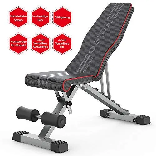 Produktbild: YOLEO klappbare Hantelbank Multifunktion Training Fitness Bank Bauchtrainer Schrägbank mit 6-Fach Verstellbarer Rückenlehne/3-Fach verstellbarer Sitzkissen,Belastung 250kg (Elegantes Schwarz-Rot)