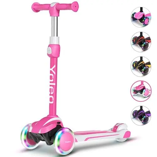Produktbild: Yoleo Kinderscooter, Kinder Roller mit LED Leuchtenden Räder, Dreiradscooter 4 Höhenverstellbare für Jungen & Mädchen im Alter von 3-12 Jahren, bis 50kg blasbar (Rosa-weiß)