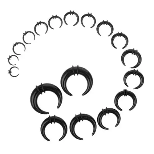 Produktbild: Yolev 18 Stück Septum Piercing Acryl Pincher Tapers C Form Piercing Nasenringe Septum Ringe Schwarz Weich Membran Stretch Set Piercing Schmuck Nase und Ohr für Damen Mädchen