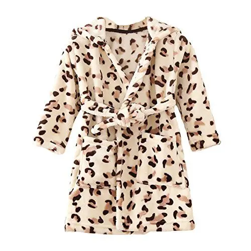 Produktbild: YOLIA Jungen Mädchen Roben Kinder Kapuzen Nachtwäsche Weiche Fleece Bademäntel Süße Hausmantel Kleider Braun 5 Jahre