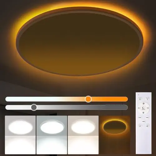 Produktbild: YOLIN Deckenlampe Led Deckenleuchte Flach Dimmbar 24W, Led Deckenleuchte mit Fernbedienung, 1800K Nachtlicht Dimmbar, 3000-6500K, 2400LM, Deckenlampe Flur Rund für Wohnzimmer, Schlafzimmer, Ø30CM,Weiß