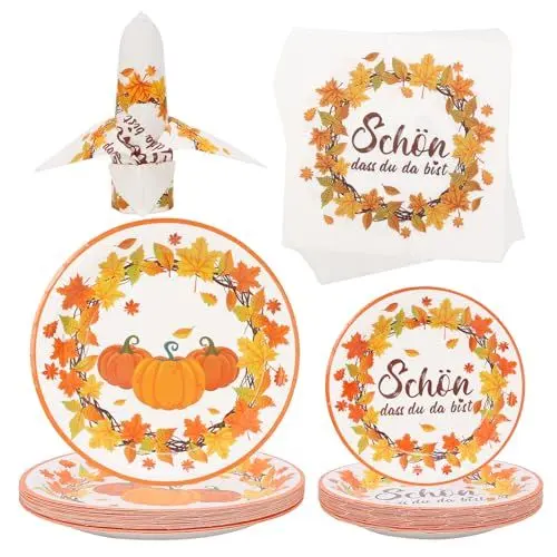 Produktbild: YOLOUP 80Stk Herbst Partygeschirr Herbst Servietten Herbst Partyteller Herbst Geschirr Set Kürbis Papier Teller Herbst Partyzubehör Deko Erntedankfest Tischdeko Herbst Geschirrset Herbst Party Deko