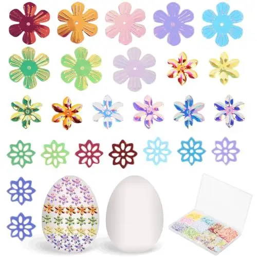 Produktbild: YOLOUP Pailletten zum Basteln Blumen Pailletten zum Verzieren von Ostereiern Glitzer Blume Pailletten Set mit Box Glitzerpailletten zum Nähen Aufkleben Auffädeln für DIY Kunsthandwerk Herstellung