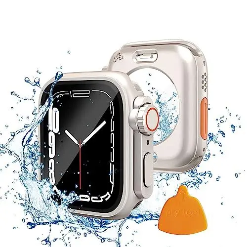 Produktbild: Yolovie 2 in 1 Wasserdichte Hülle Kompatibel mit Apple Watch 41mm Displayschutz Series 9/8/7<strong>Appke Watch Ultra Style Gehäuse:</strong> iWatch Glas Schutzhülle Hard PC Rundum Schutz Case Zubehör 41mm, Polarstern
