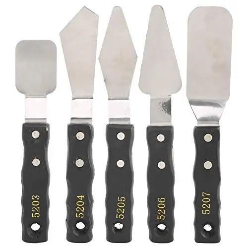 Produktbild: Yomiyuyr Palettenmesser-Set, 5-teiliges Farbspatel aus Edelstahl und Holz für Acrylmalerei und Kunsthandwerkswerkzeuge