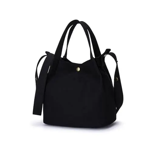 Produktbild: YONBEN Canvas Umhängetasche Eimertaschen für Damen, Schlichte Designer-Handtasche, mittelgroß (schwarz)