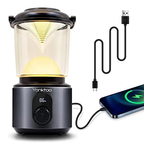 Produktbild: Yonktoo Campinglampe Aufladbar: USB C 10400mAh Akku Camping Lampen mit Rot Licht & LCD-Bildschirm, Aluminium-Gehäuse Camping Licht, IPX5 Wasserdicht Campingleuchte für Wandern, Angeln, für Notfälle