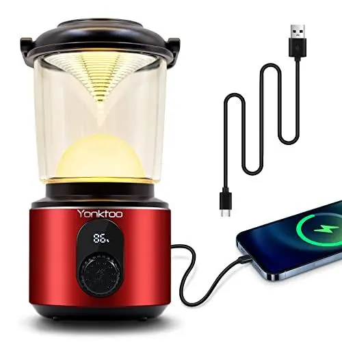 Produktbild: Yonktoo Campinglampe Aufladbar - USB-C LED Campinglampe Akku 5 Lichtmodi, LCD-Bildschirm & Aluminium-Gehäuse, 10400 mAh Wasserdichte Camping Lampen für Stromausfälle, Läuft bis zu 350 Stunden