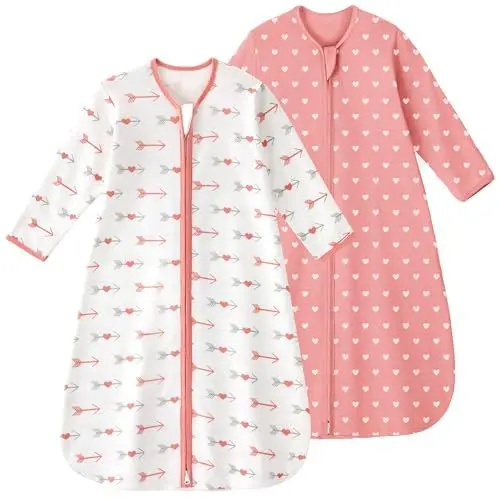Produktbild: Yoofoss 2er Pack Baby Schlafsack Sommer 100% Baumwolle 0.5 Tog Sommerschlafsack mit Ärmel Tragbare Decke Babyschlafsack Weich Schlafstrampler 67 cm für Neugeborene Kleinkinder 0-6 Monate