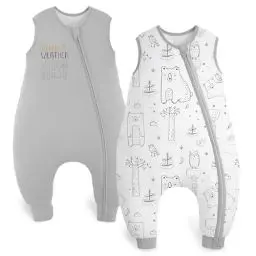 Produktbild: Yoofoss 2er Pack Baby Schlafsack mit Füßen Baumwolle 1.5 Tog Ganzjahres Babyschlafsack mit Beinen Schlafstrampler Kinder Schlafsack 70 cm für Neugeborene Jungen Mädchen 6-18 Monate