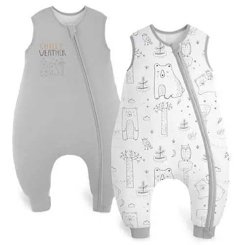Produktbild: Yoofoss 2er Pack Baby Schlafsack mit Füßen Baumwolle 1.5 Tog Ganzjahres Babyschlafsack mit Beinen Schlafstrampler Kinder Schlafsack 70 cm für Neugeborene Jungen Mädchen 6-18 Monate