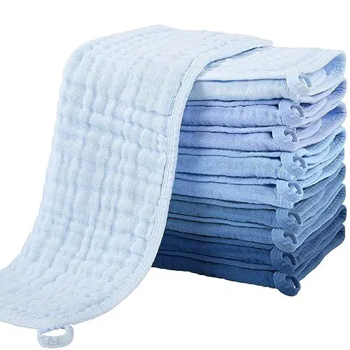 Produktbild: Yoofoss Mulltücher 10er Mullwindeln Spucktücher 100% Baumwolle 27x50 cm Stoffwindeln 6 Lagig Saugfähig Waschlappen Faltwindeln für Baby Neugeborene Farbverlauf Blau