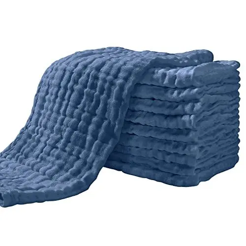 Produktbild: Yoofoss Mullwindeln Spucktücher 10er Stoffwindeln 27x50 cm Mulltücher 6 Lagig Saugstark Waschlappen 100% Baumwolle Tücher Faltwindeln für Baby Dunkelblau