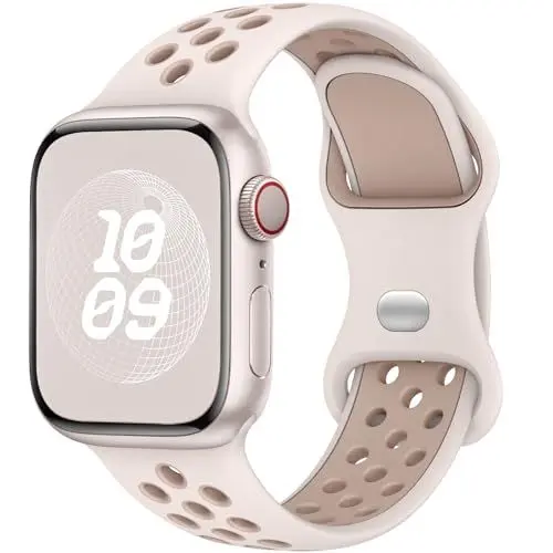 Produktbild: Yoohoo Sport Armband Kompatibel mit Apple Watch Armband 46mm 45mm 44mm 42mm 41mm 40mm 49mm 38mm, Poröses Atmungsaktiv Silikon Band für iWatch SE Ultra Series 10 9 8 7 6 5 4 3 2 1 Damen Herren