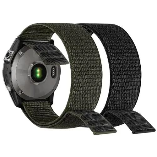 Produktbild: YOOSIDE 22mm Loop Nylon Armband für Garmin Fenix 8 47mm / epix Pro 47mm / Instinct 3 45mm/Fenix 7/6/5, Ultraleichtes Schnell Trocknen Schleife Waschbar Uhrenarmband für Forerunner 965 (Schwarz Grün)
