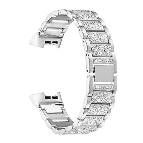 Produktbild: YOOSIDE Armband für Fitbit Charge 4/Charge 3,Edelstahl Metall Ersatzarmbänder Kristall Armbänder Fitness Zubehör für Fitbit Charge 3/Charge 4,Silber