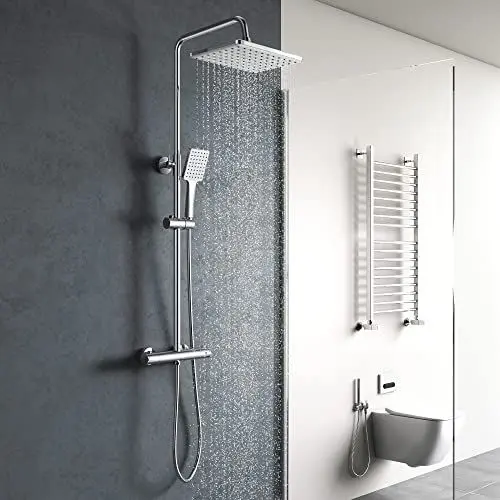 Produktbild: Duschsystem, YOOZENA Duscharmatur mit Thermostat, 26x19cm Kopfbrause, Duschkopf mit Schlauch und Halterung, Regendusche mit armatur Duschset, Chrome
