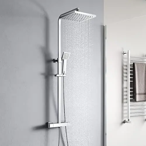 Produktbild: YOOZENA Duschsystem, Duscharmatur mit Thermostat, Duschset (Duscharmatur, Kopfbrause, Duschkopf mit Schlauch und Halterung, Regendusche mit armatur), Chrome