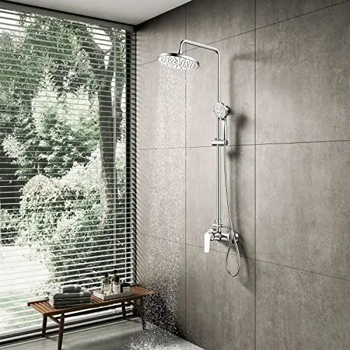 Produktbild: YOOZENA Einhebel-Duschsäule, ausziehbare Duschsäule mit Wasserhahn, Duschkopf mit Schlauch, Regendusche, verchromt