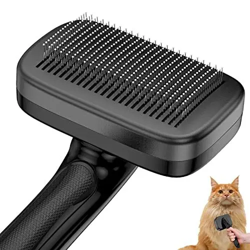 Produktbild: YOPETAYU Hundebürste für Hunde, Katzen und Haustiere, selbstreinigend, gegen Unterwolle und loses Fell, reduziert Haare, sanft zur Haut, für große, mittelgroße und kleine Hunde sowie Katzen, schwarz