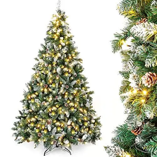 Produktbild: Yorbay künstlicher Weihnachtsbaum mit Beleuchtung weiß Schnee LED Tannenbaum für Weihnachten-Dekoration 180cm