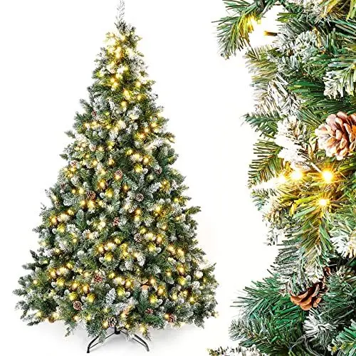 Produktbild: Yorbay künstlicher Weihnachtsbaum mit Beleuchtung weiß Schnee LED Tannenbaum für Weihnachten-Dekoration (210 cm)