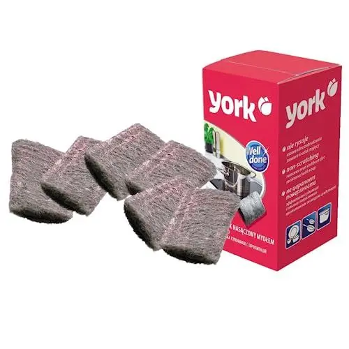 Produktbild: York Stahlschwamm gegen hartnäckige Verschmutzungen Hochleistungs-Scheuerschwamm Topfkratzer für Küche Spüle Schale Grill Schwamm mit Seife Extra-fein Edelstahlwolle 6 Stück (1er Pack)