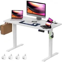 Produktbild: Yornoli Höhenverstellbarer Schreibtisch 120x60cm mit Rollen, Schreibtisch Höhenverstellbar Elektrisch Tischplatte als EIN ganzes Stück mit Steckdosen, Standing Desk mit Anti-Kollisions Technologie