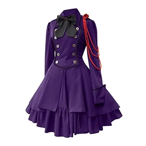 Produktbild: Yoruichi-Cosplay-Kostüm Damenkleid Retro-Stil, einfarbig, Trompetenärmel, langes Prinzessinnenkleid Bnha-Cosplay-Kostüm (Purple, XXXXXL)